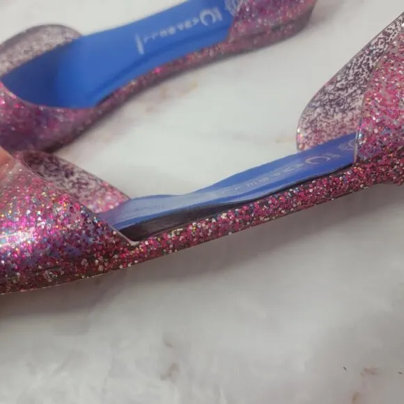 JEFFREY CAMPBELL GLITTER SPARKLE PINK JELLY FLATS HAVANA US LADIES SZ 8 SLIP ON