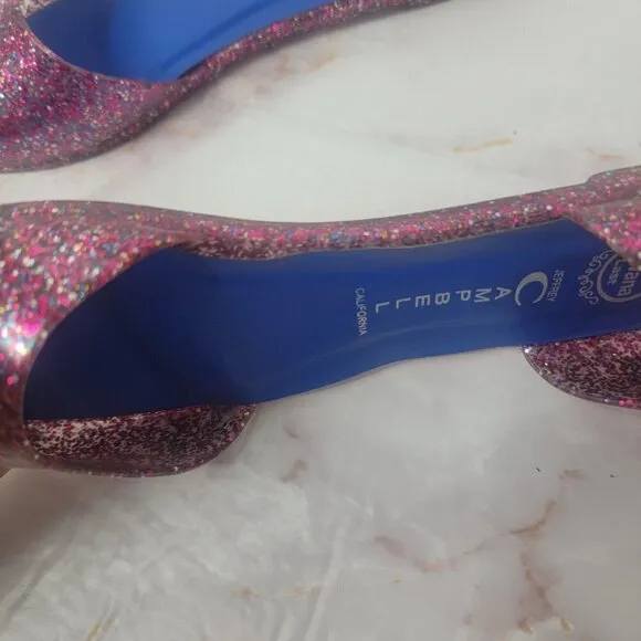 JEFFREY CAMPBELL GLITTER SPARKLE PINK JELLY FLATS HAVANA US LADIES SZ 8 SLIP ON