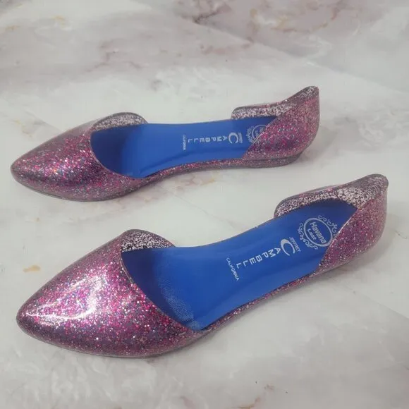 JEFFREY CAMPBELL GLITTER SPARKLE PINK JELLY FLATS HAVANA US LADIES SZ 8 SLIP ON