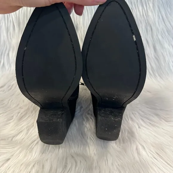 Jeffrey Campbell Nazarova Star Cut Out Ankle Boot Suede Leather Block Heel Black