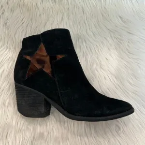 Jeffrey Campbell Nazarova Star Cut Out Ankle Boot Suede Leather Block Heel Black