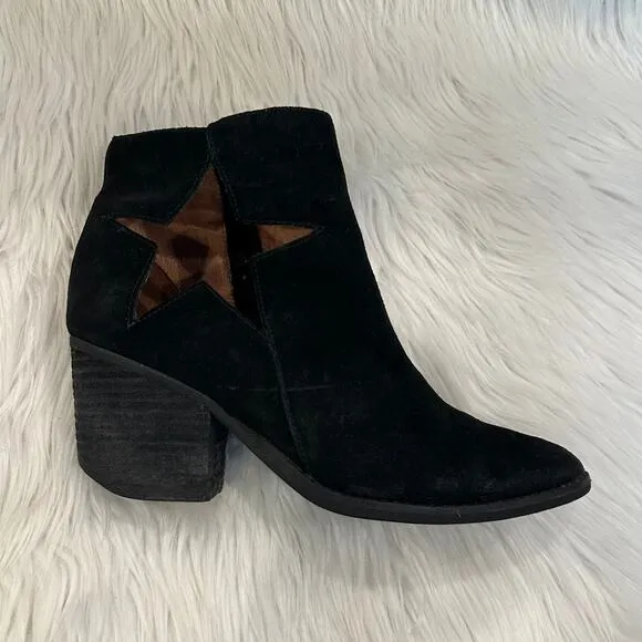 Jeffrey Campbell Nazarova Star Cut Out Ankle Boot Suede Leather Block Heel Black