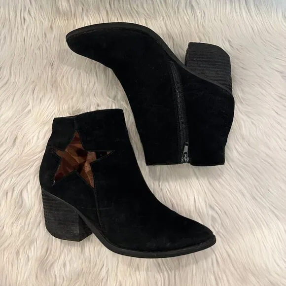 Jeffrey Campbell Nazarova Star Cut Out Ankle Boot Suede Leather Block Heel Black
