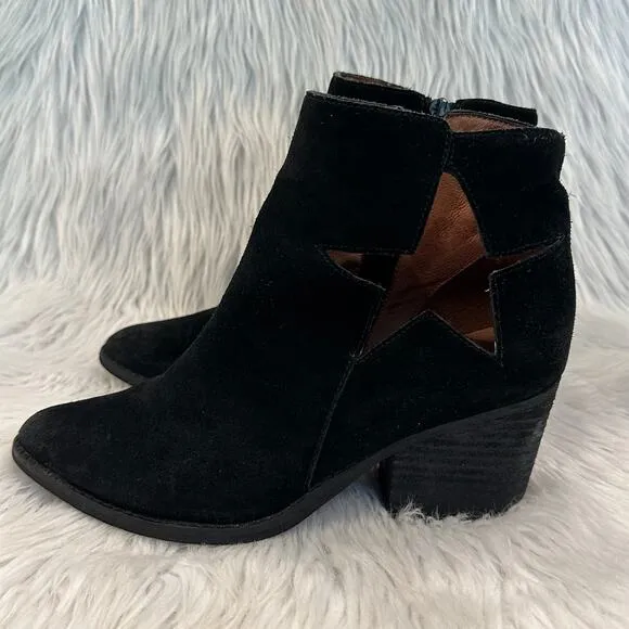 Jeffrey Campbell Nazarova Star Cut Out Ankle Boot Suede Leather Block Heel Black