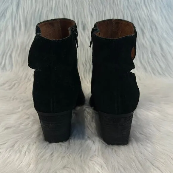 Jeffrey Campbell Nazarova Star Cut Out Ankle Boot Suede Leather Block Heel Black