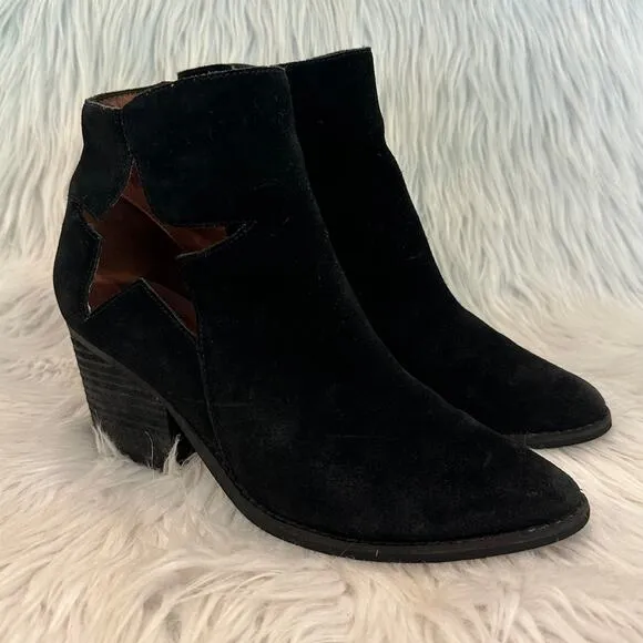 Jeffrey Campbell Nazarova Star Cut Out Ankle Boot Suede Leather Block Heel Black