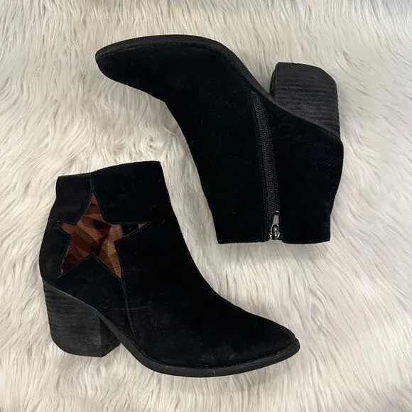 Jeffrey Campbell Nazarova Star Cut Out Ankle Boot Suede Leather Block Heel Black