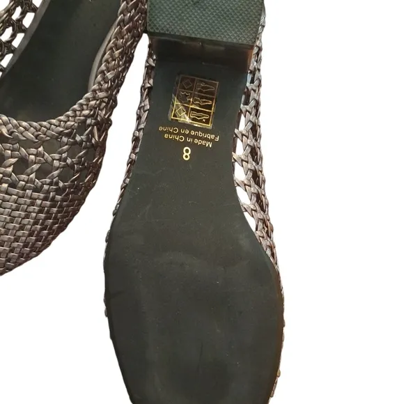 Jeffrey Campbell sz 8 metallic basketweave block heel slip on shoes career