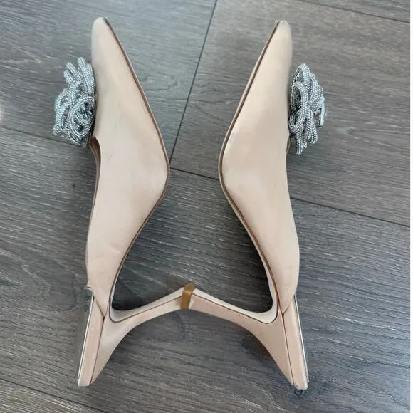 Jeffrey Campbell x REVOLVE Viviana Mules Satin Creme Rhinestones 7 Kitten Heel