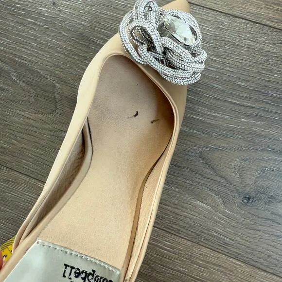 Jeffrey Campbell x REVOLVE Viviana Mules Satin Creme Rhinestones 7 Kitten Heel