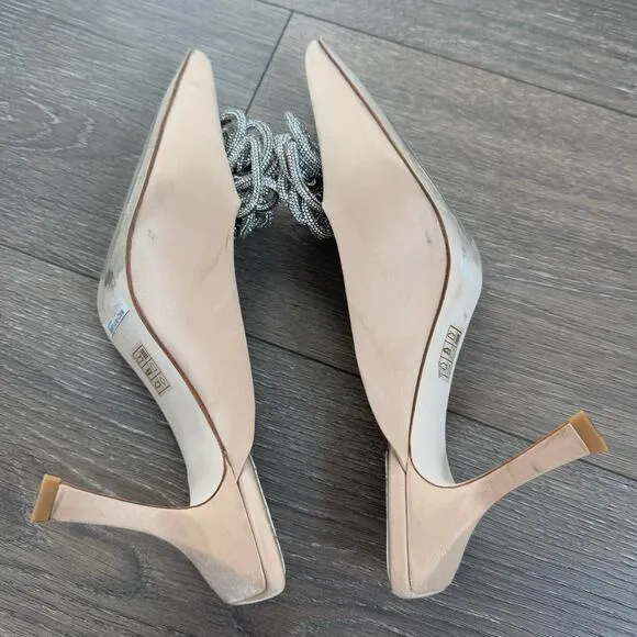 Jeffrey Campbell x REVOLVE Viviana Mules Satin Creme Rhinestones 7 Kitten Heel
