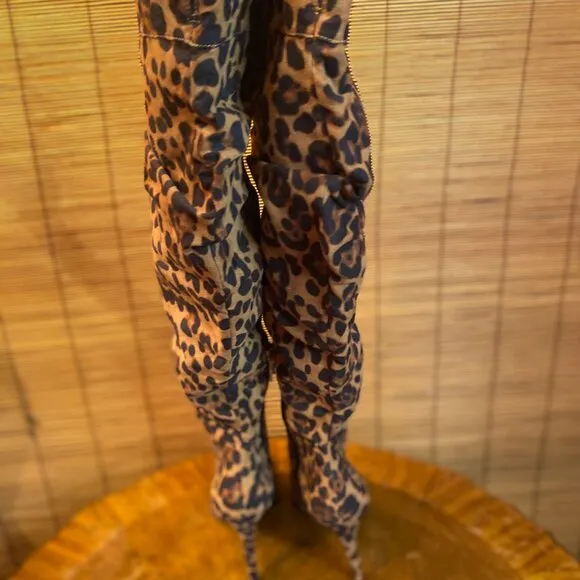 Jessica Simpson Leopard Over the Knee Partial Side Zip Boots Size 8 EUC