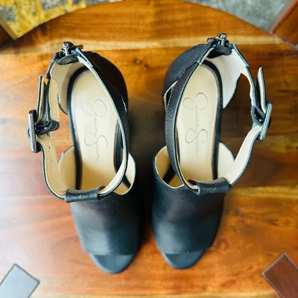 Jessica Simpson Women’s - Black Leather Crimsella Wedge Sandal
