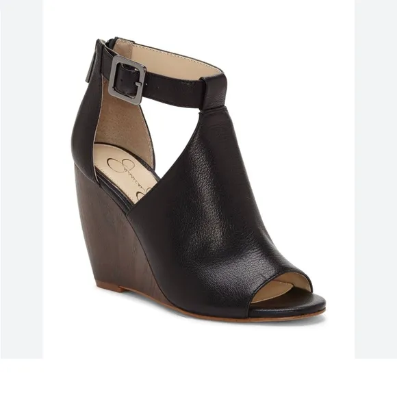 Jessica Simpson Women’s - Black Leather Crimsella Wedge Sandal