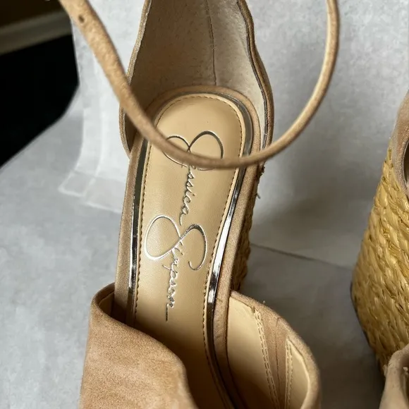 Jessica Simpson Women's SUELLA Sandal SAND DUNE SUEDE Platform Ankle Strap Wedge