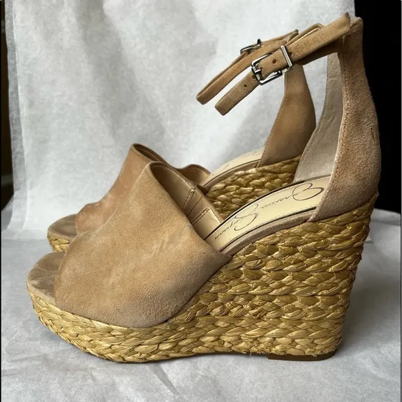 Jessica Simpson Women's SUELLA Sandal SAND DUNE SUEDE Platform Ankle Strap Wedge