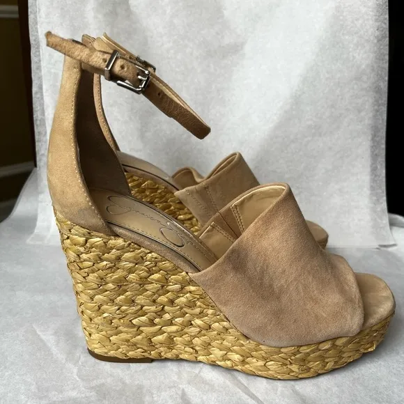 Jessica Simpson Women's SUELLA Sandal SAND DUNE SUEDE Platform Ankle Strap Wedge