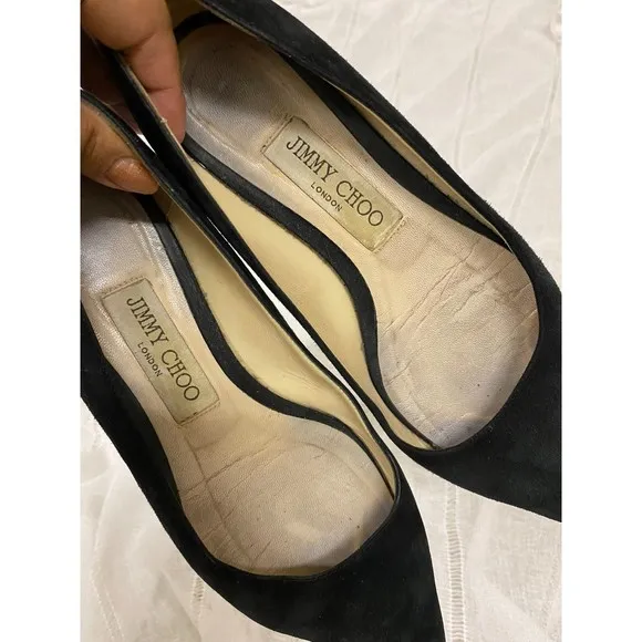 jimmy choo black pointed toe romy suede ballet flats size 6