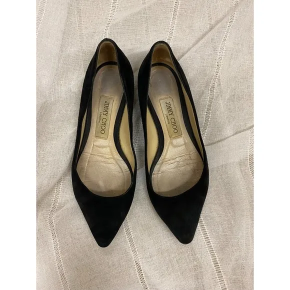 jimmy choo black pointed toe romy suede ballet flats size 6