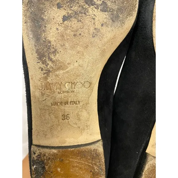 jimmy choo black pointed toe romy suede ballet flats size 6