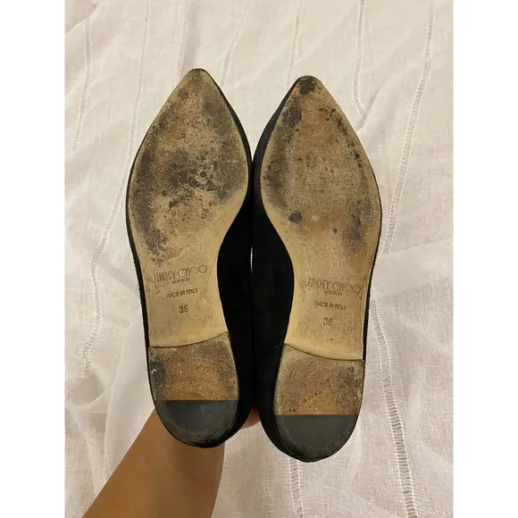 jimmy choo black pointed toe romy suede ballet flats size 6