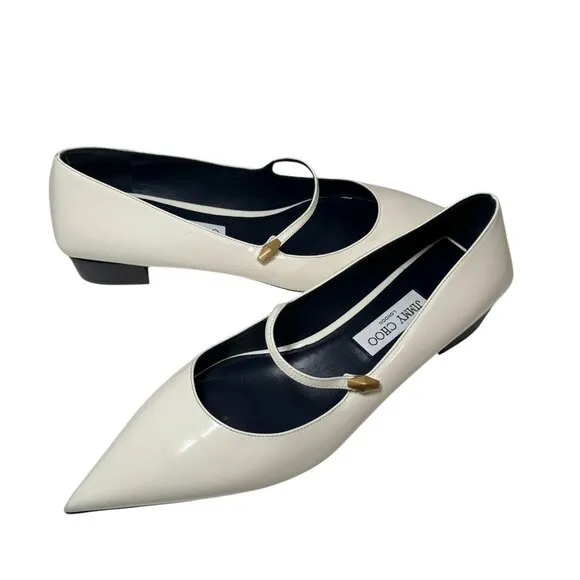 Jimmy Choo Carolyn Patent Leather Mary Jane Size 41.5/10  Ivory NEW $775