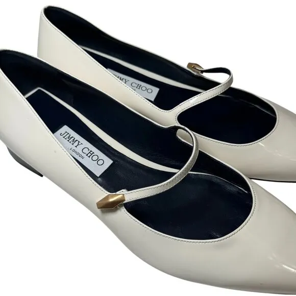 Jimmy Choo Carolyn Patent Leather Mary Jane Size 41.5/10  Ivory NEW $775