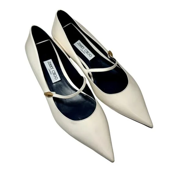 Jimmy Choo Carolyn Patent Leather Mary Jane Size 41.5/10  Ivory NEW $775