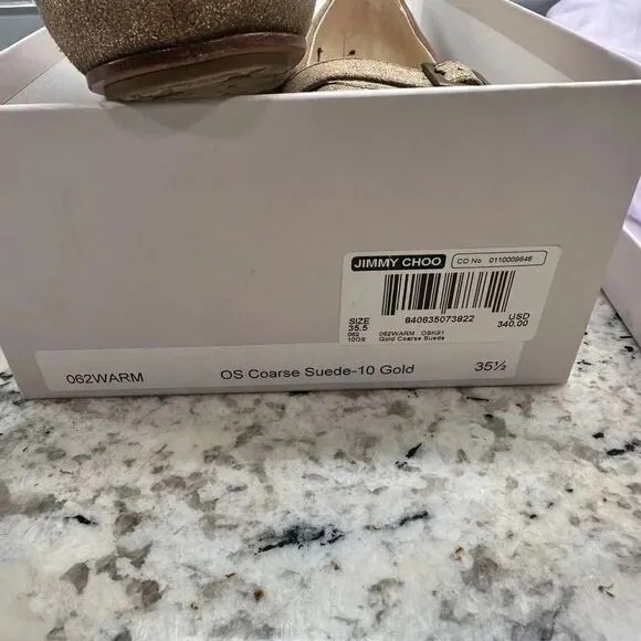 Jimmy Choo Gold Brushed Ballet Flats with Box and Dust bag Size 5
