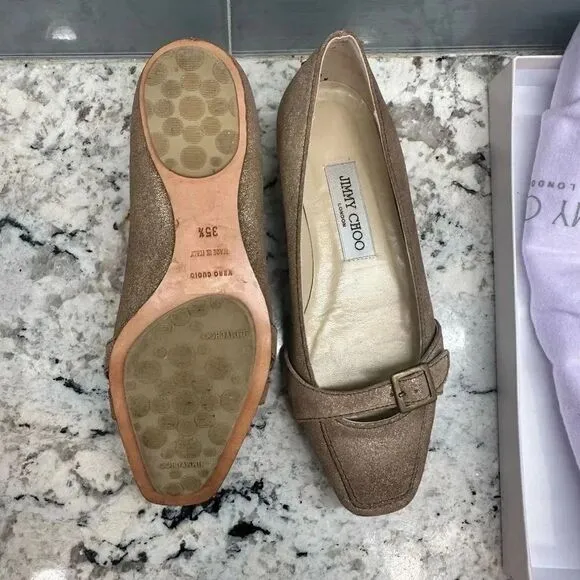 Jimmy Choo Gold Brushed Ballet Flats with Box and Dust bag Size 5