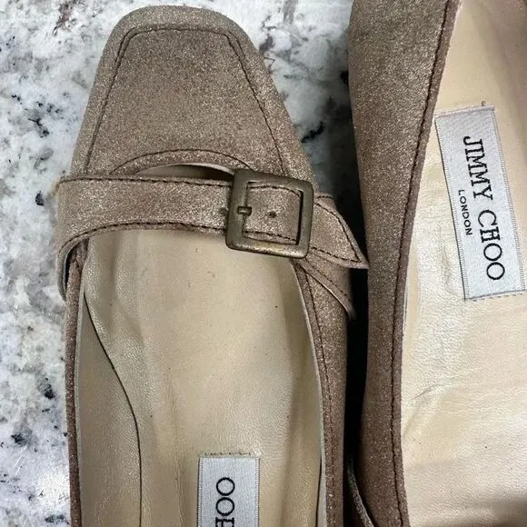 Jimmy Choo Gold Brushed Ballet Flats with Box and Dust bag Size 5
