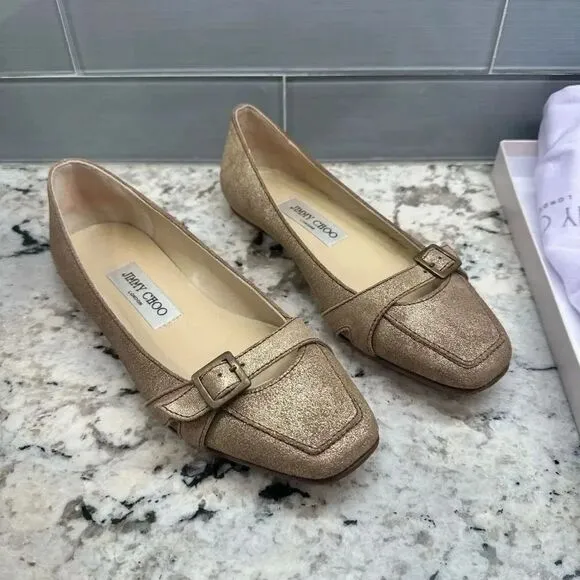 Jimmy Choo Gold Brushed Ballet Flats with Box and Dust bag Size 5