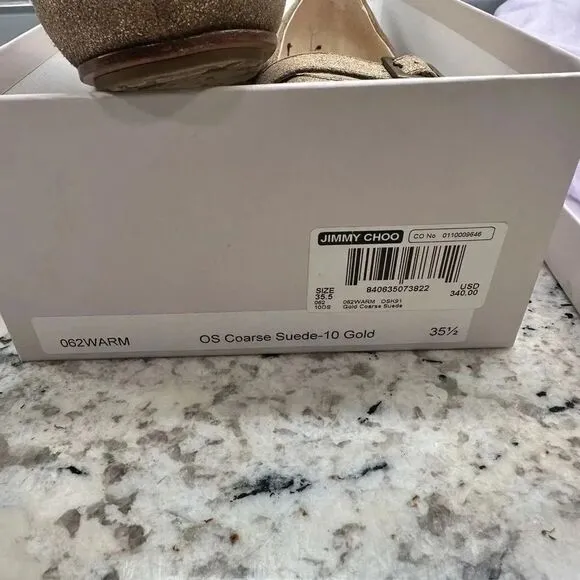 Jimmy Choo Gold Brushed Ballet Flats with Box and Dust bag Size 5