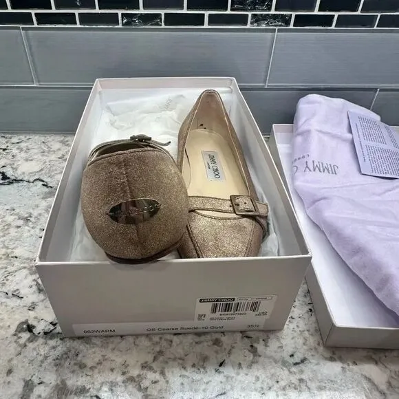 Jimmy Choo Gold Brushed Ballet Flats with Box and Dust bag Size 5