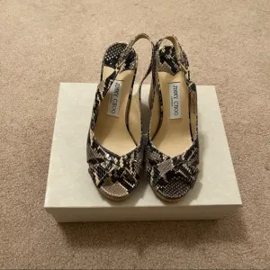 Jimmy Choo Slingback Leather Wedges Amely Snake Print Size 7