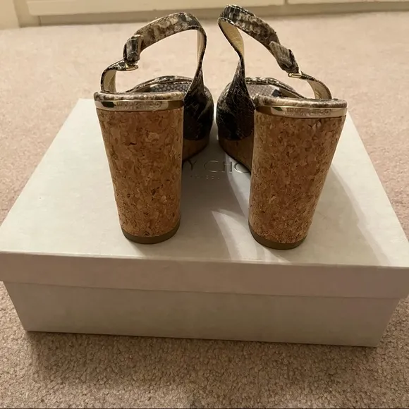 Jimmy Choo Slingback Leather Wedges Amely Snake Print Size 7