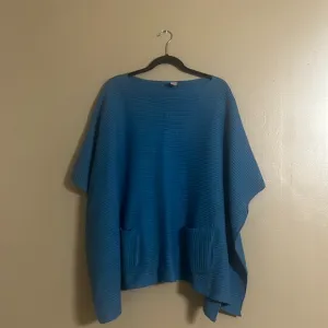 J.Jill Sweater 1 SZ Poncho Wool Blend Pockets Knitted Textured French Blue