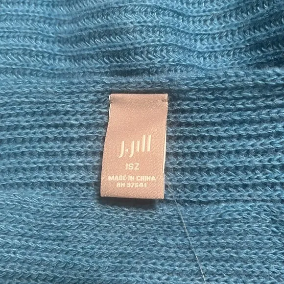 J.Jill Sweater 1 SZ Poncho Wool Blend Pockets Knitted Textured French Blue