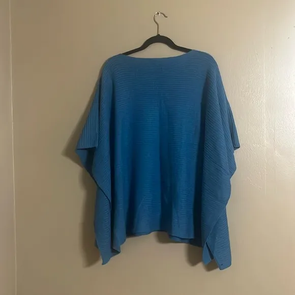 J.Jill Sweater 1 SZ Poncho Wool Blend Pockets Knitted Textured French Blue