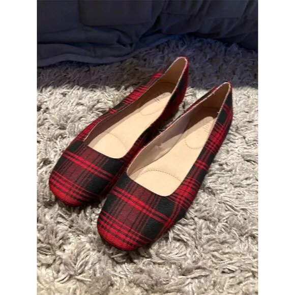 J.Jill Women's Plaid Square Toe Ballet Flats Size 8.5 Multicolor
