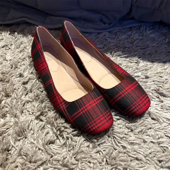 J.Jill Women's Plaid Square Toe Ballet Flats Size 8.5 Multicolor