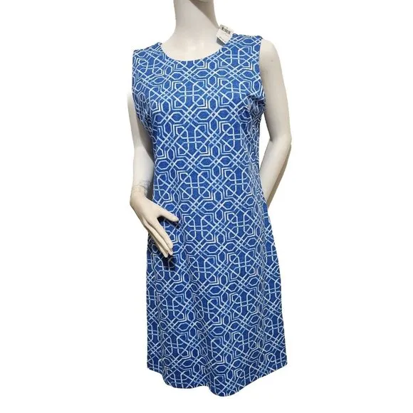 J.Mclaughlin Sophia Women's Dress  Blue White Printed Sleeveless Size M  ---5