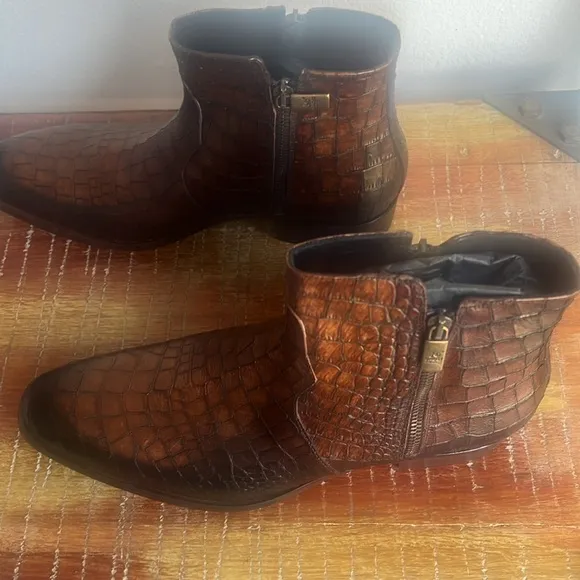 JO GHOST Croc Embossed Leather Side Zip Boots