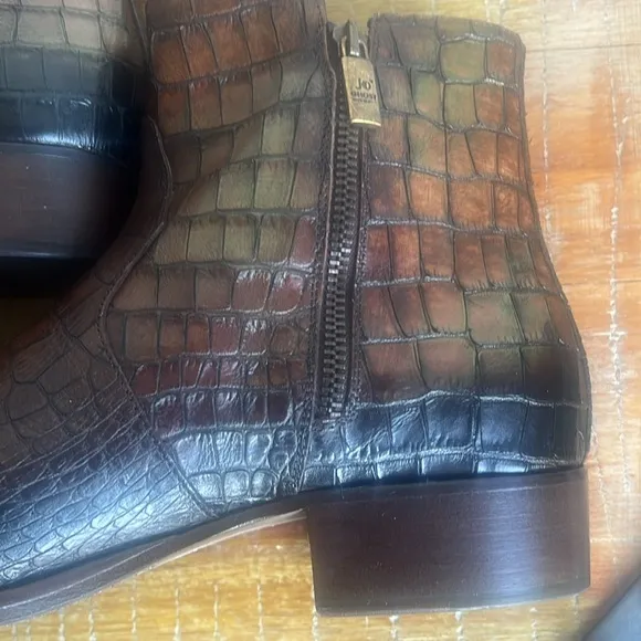 JO GHOST Croc Embossed Leather Side Zip Boots