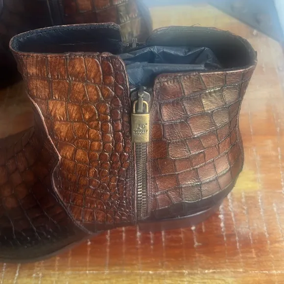 JO GHOST Croc Embossed Leather Side Zip Boots