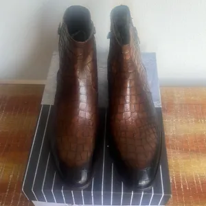 JO GHOST Croc Embossed Leather Side Zip Boots