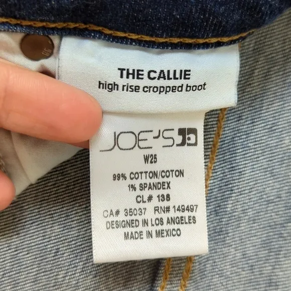 Joe's Jeans The Callie Dark Wash High Rise Cropped Boot Cut Button Fly Jeans 25