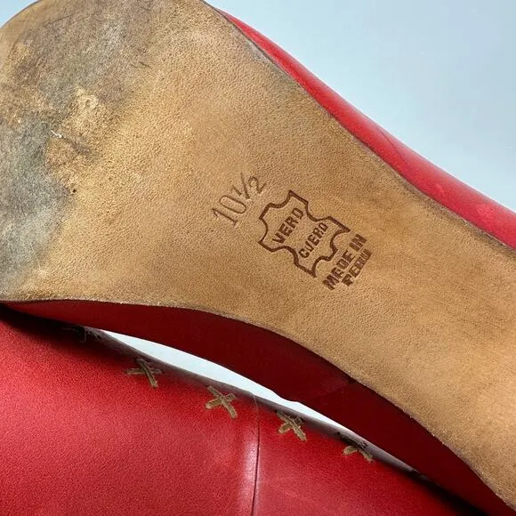 John Fluevog Fortune Heels Womens Size 10.5 Red Round Toe