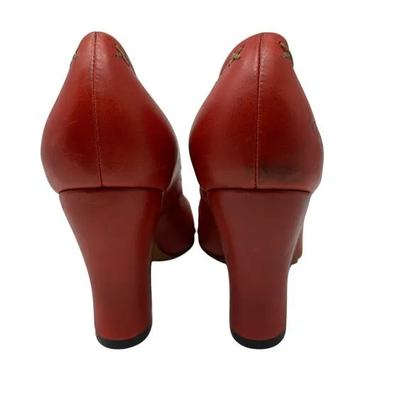 John Fluevog Fortune Heels Womens Size 10.5 Red Round Toe