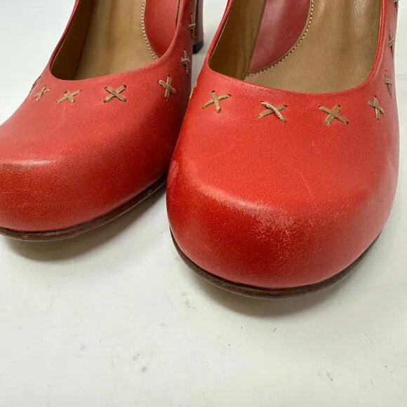 John Fluevog Fortune Heels Womens Size 10.5 Red Round Toe